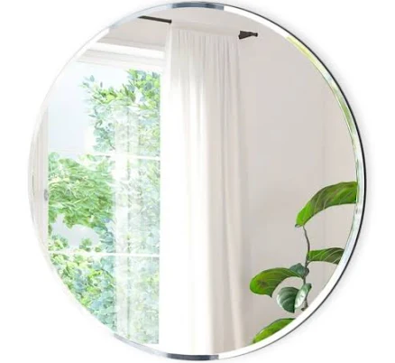 Round Beveled Polished Frameless Wall Mirror With Hooks