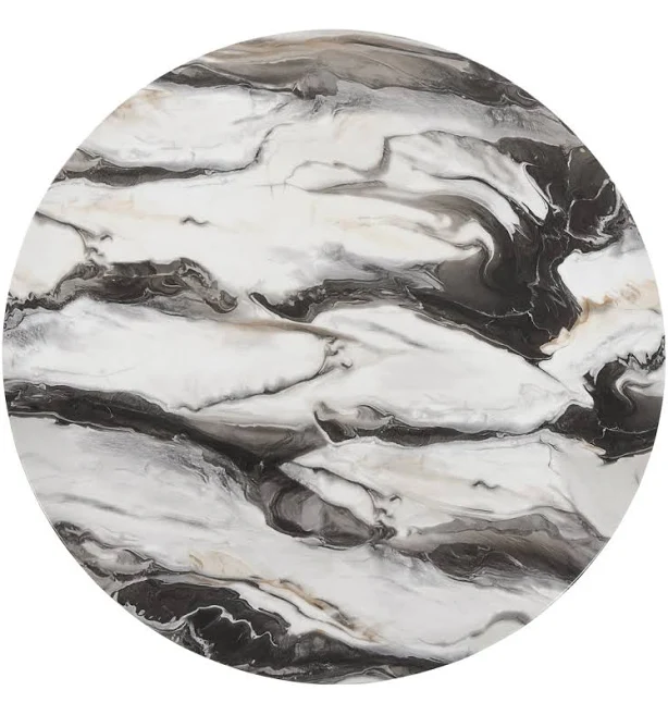 Roundhill Furniture Cavira Modern Faux Marble Dining Table with Wood Pedestal Ba