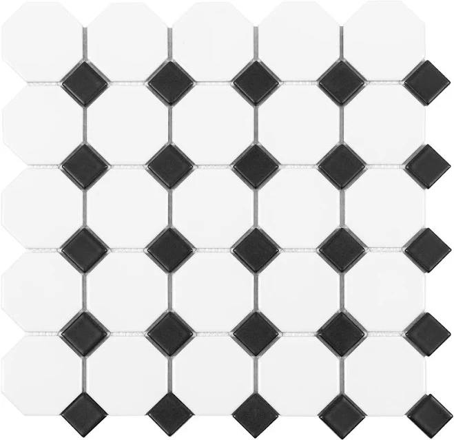 Satori Hudson Brilliant White and Black Mosaic Floor and Wall Tile
