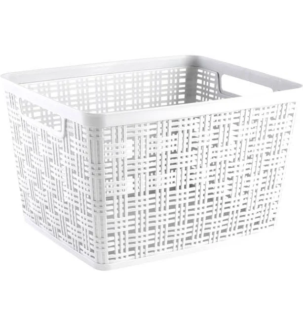 Simply Tidy White Plastic Wicker Storage Basket