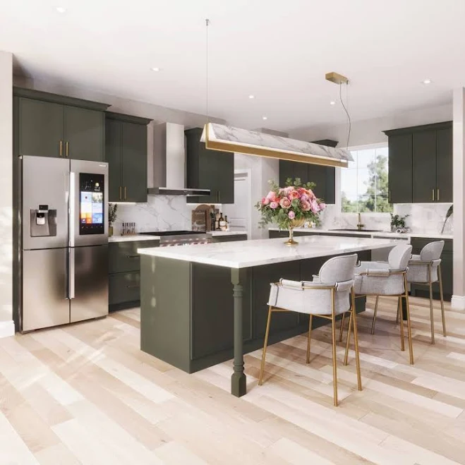 Slim Dark Green RTA Kitchen Cabinets Shaker 10 Ft Basic at Wholesale Price