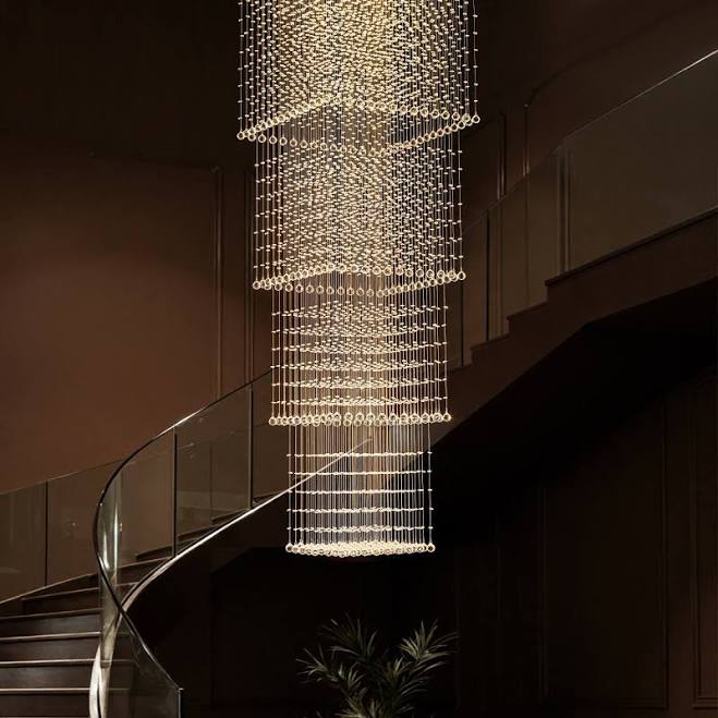 Sofary Modern Square Long Crystal Raindrop Chandelier