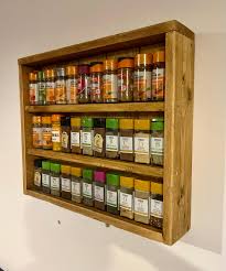solid wood wall mounted spice rack / herb and seasoning