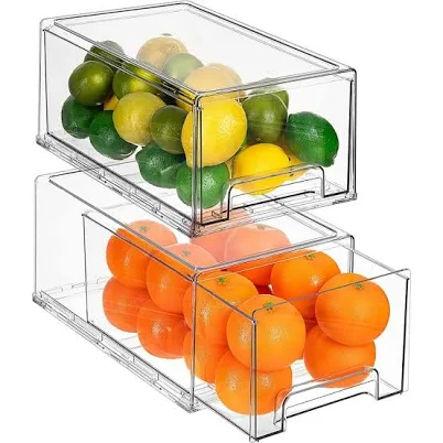 Sorbus 2 Pack Large Clear Stackable Pull Out Fridge Drawers