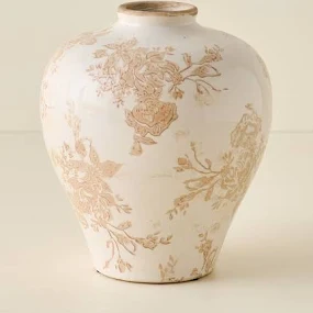 Taupe Distressed Floral Vase