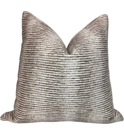 Textured Velvet Pillow Cover, Taupe and Ivory Striped Cushion, Modern Luxe Decor
