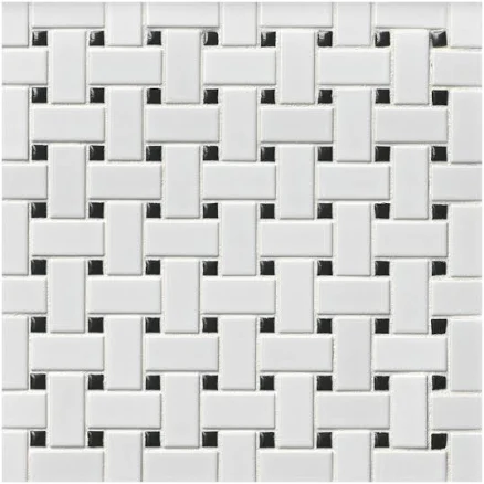 The Tile Shop Basketweave Matte White with Black Mosaic Wall and Floor Tile