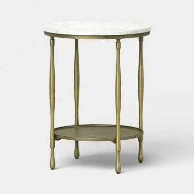 Threshold White Marble Accent Table