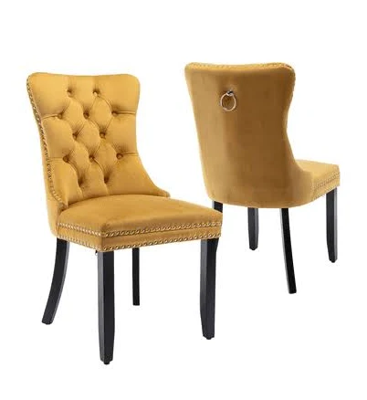 Tufted Velvet Upholstered Dining Chair with Wood Legs (Set of 2)