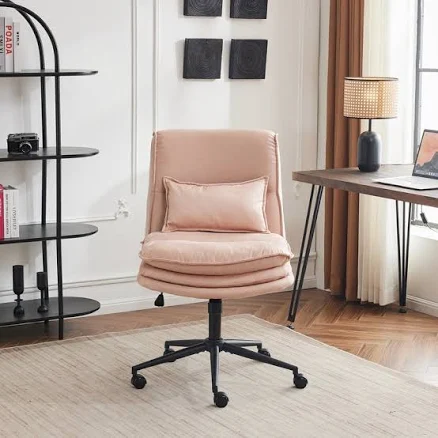 Upholstered Armless Polyester Fiber Task Office Chair With Wheels - Light Pink