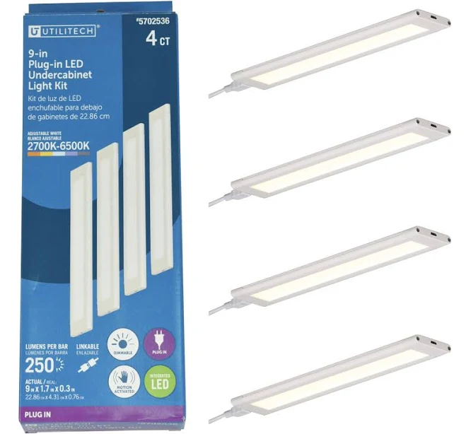Utilitech 4-Pack 9-in Plug-in LED Under Cabinet Light Bar