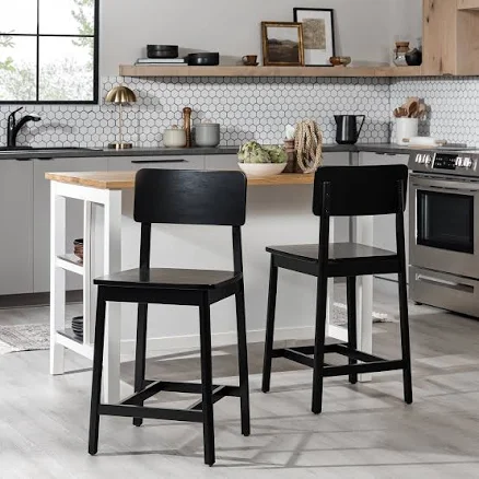 Walker Edison Minimalist Solid Wood Counter Stool (Set of 2)