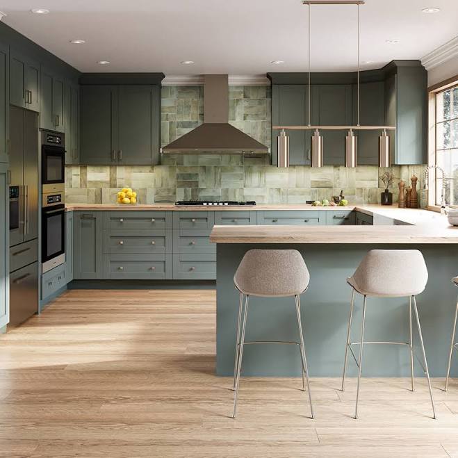 Washington Shaker Verdant Green Assembled Plywood Kitchen 12 ft. Kitchen