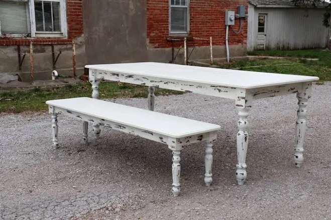 White Farmhouse Dining Table & Bench