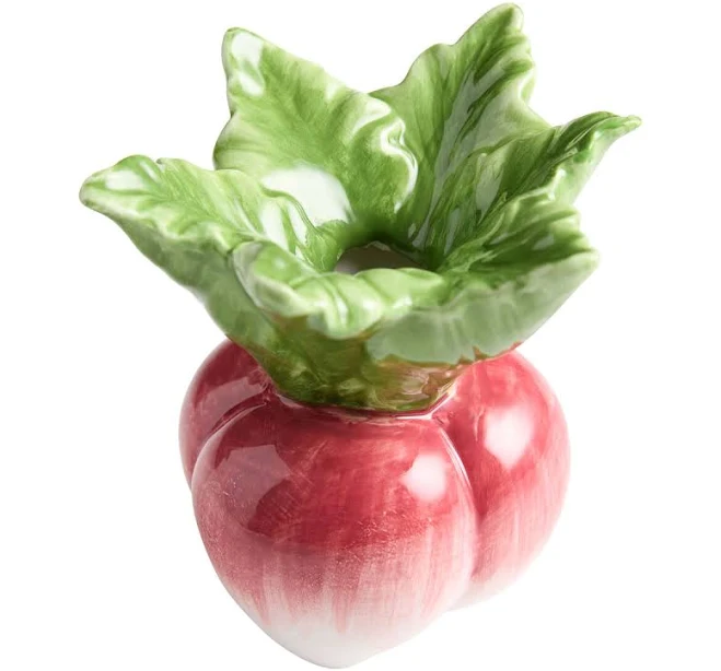 World Market Green and Pink Ceramic Radish Hand Painted Figural Vase