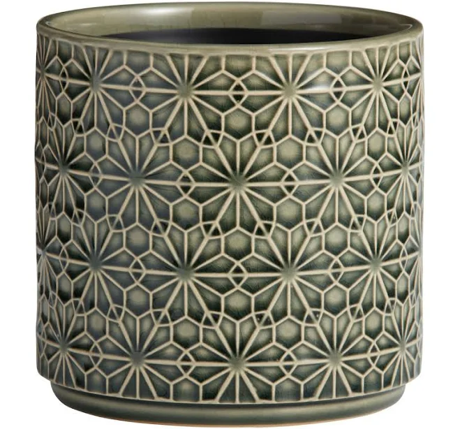World Market Stamped Floral Ceramic Planter