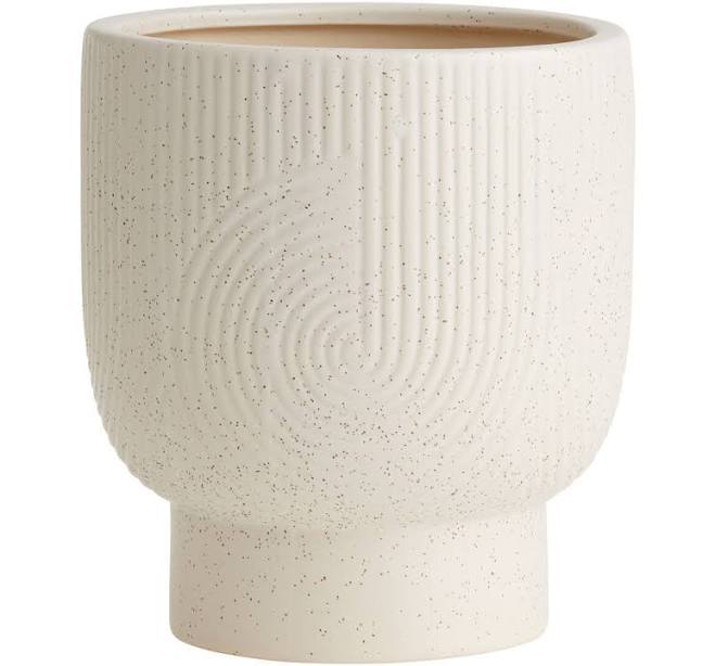 World Market White Speckled Ceramic Swirl Pedestal Planter