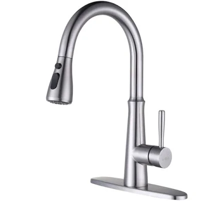 WOWOW Single Handle Deck Mount Gooseneck Pull Down Sprayer Kitchen Faucet