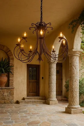 Wrought Iron Scroll Arm Chandelier