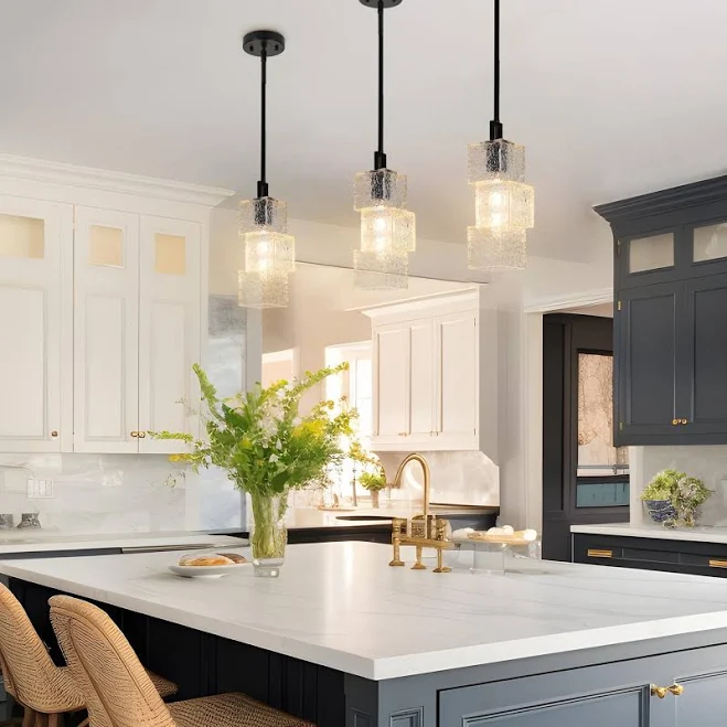 ZEVNI Crystella 1 -Light Matte Black Industrial Geometric Pendant Light Fixture 