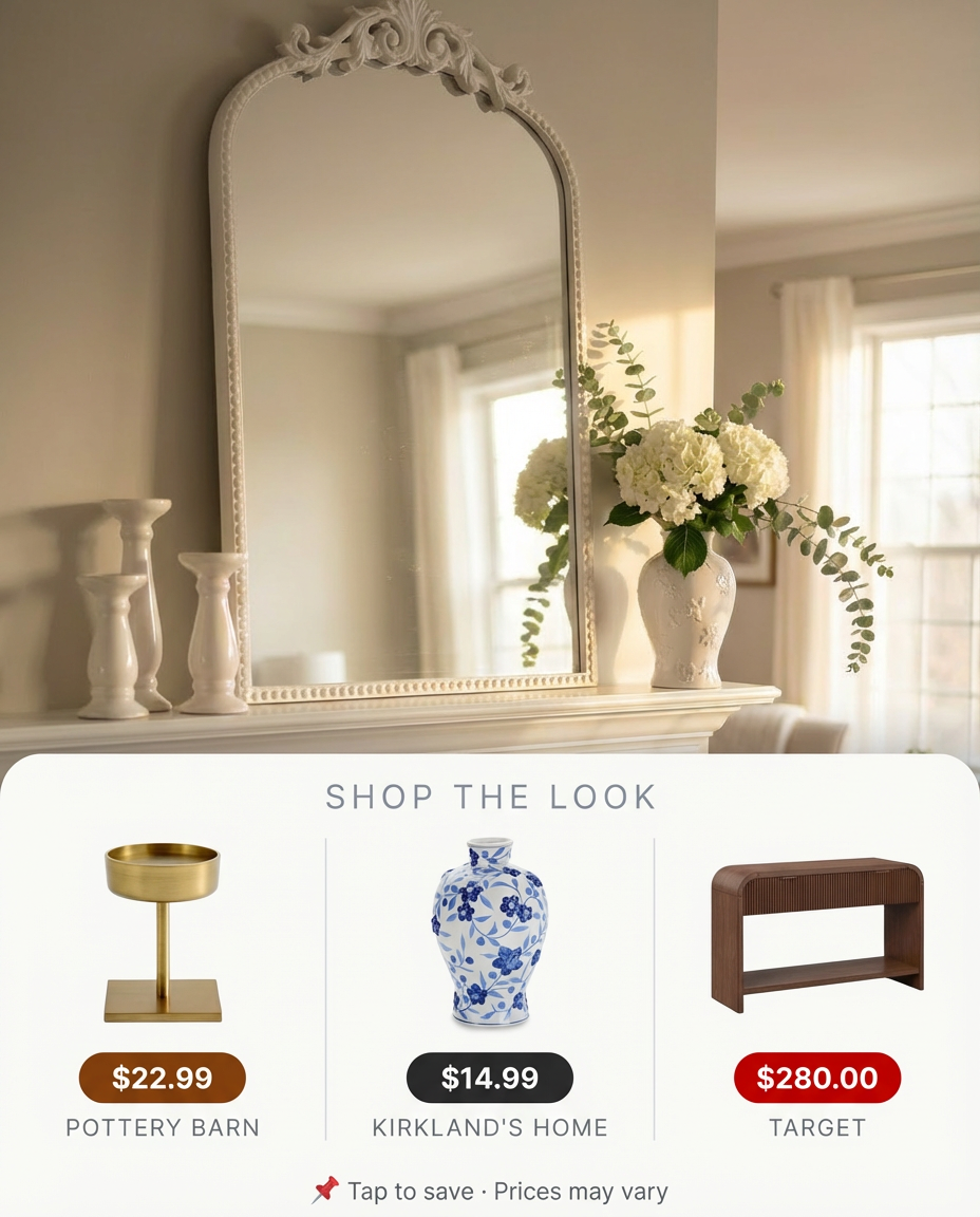 Transitional Fireplace with Elegant Mirror Over Mantel — Shop the Look