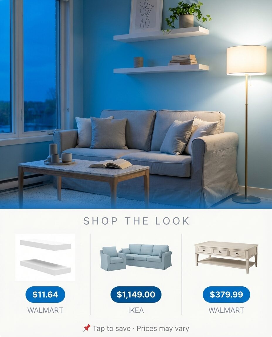 Sky Blue Living Room with White Washed Wood — Shop the Look