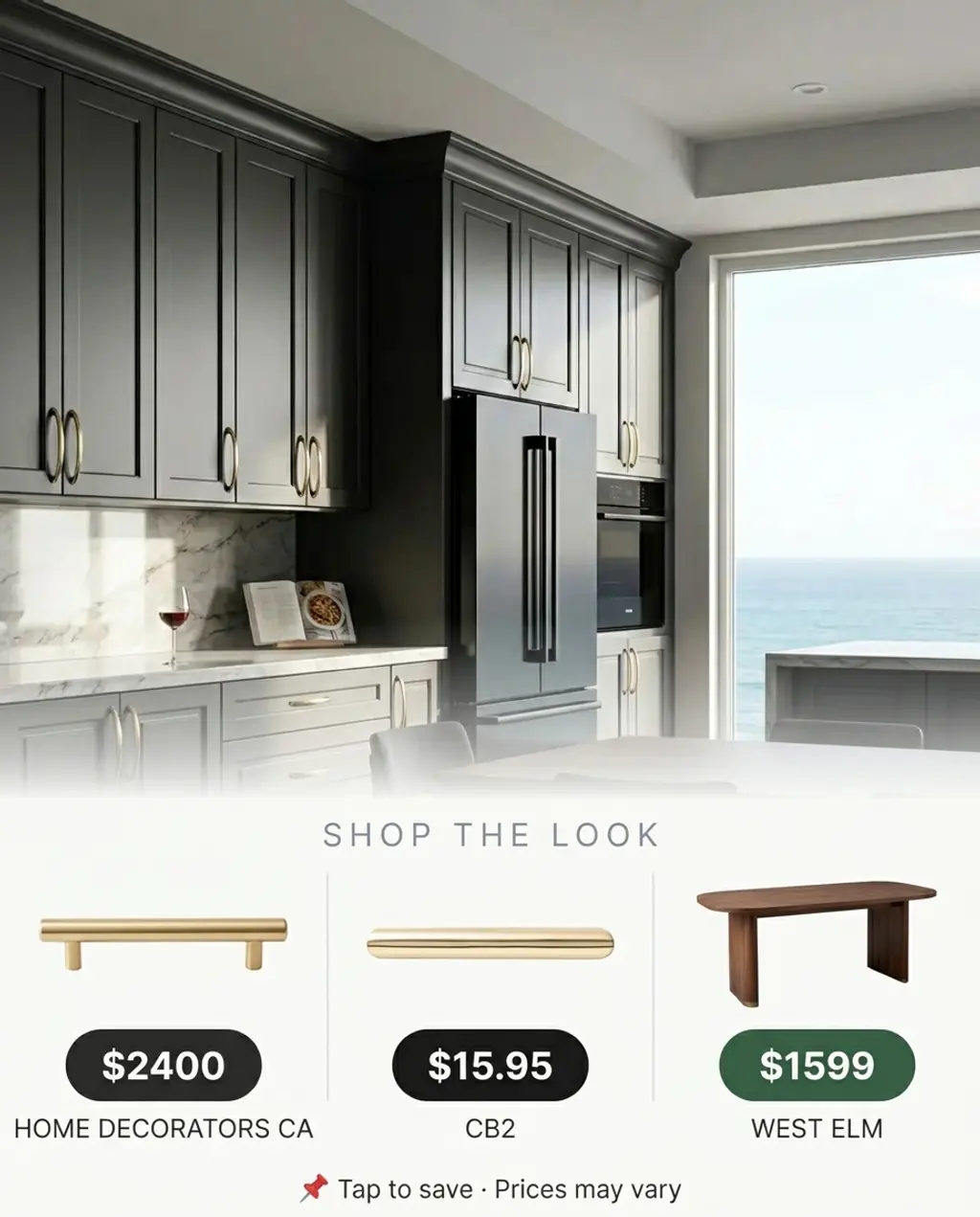 Luxury Black Kitchen with Brass Accents and Dark Wood Dining Set — Shop the Look