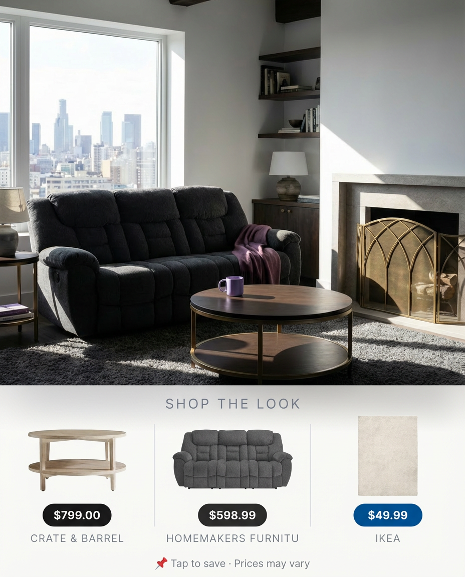 Cozy White Walls Living Room with Dark Furnishings — Shop the Look