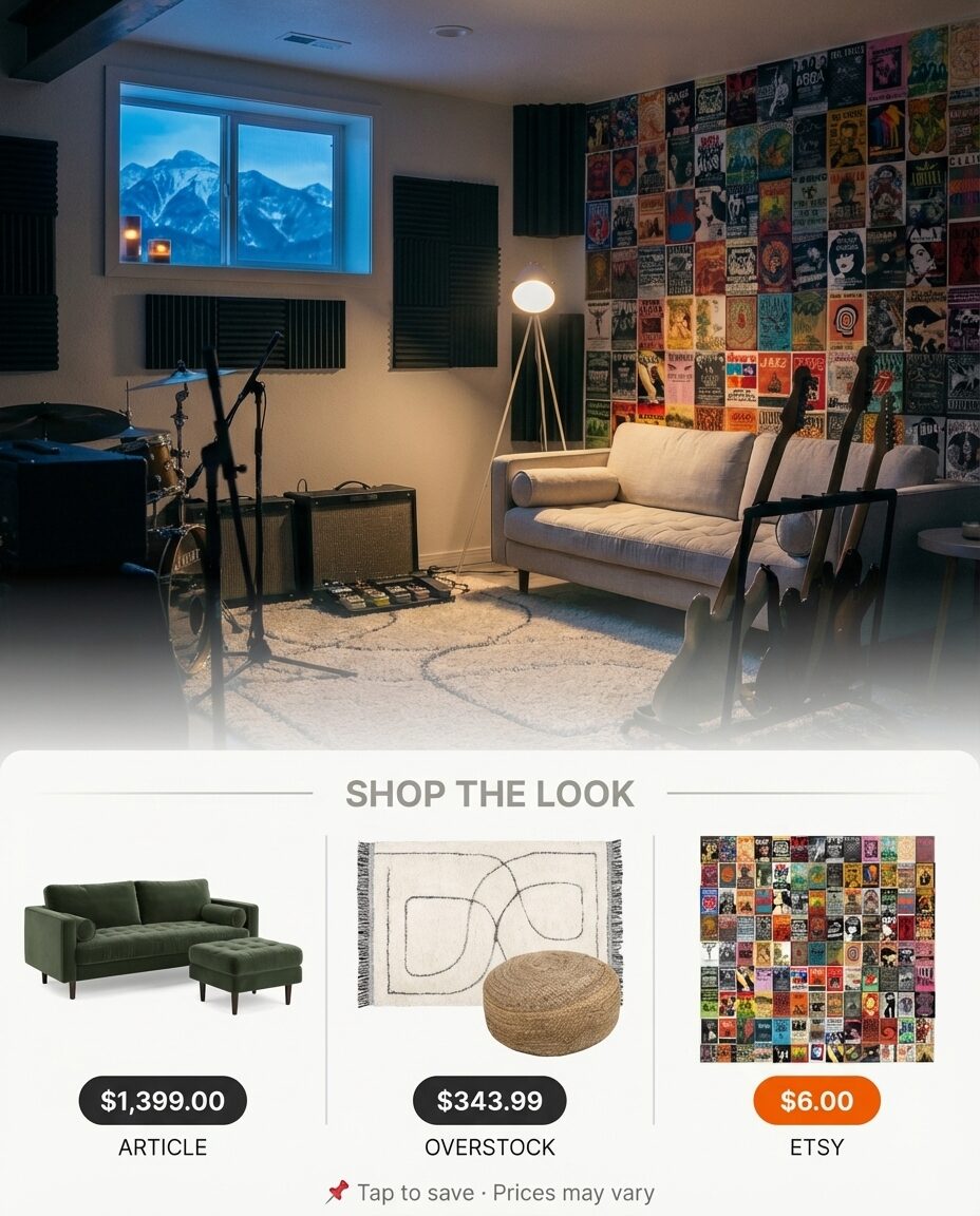 Eclectic Basement Music Studio and Jam Room — Shop the Look