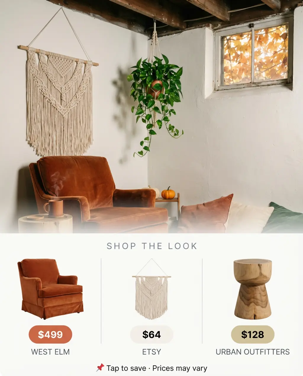 Bohemian Basement Lounge with Textured Decor — Shop the Look