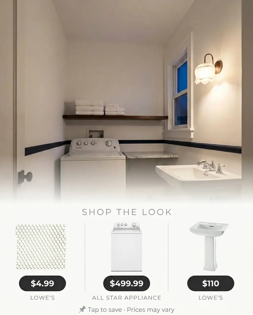 Compact Laundry with Penny Tile Floor — Shop the Look