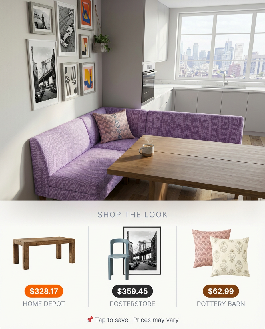 Corner Bench Kitchen Table Makeover with Vibrant Upholstery & Gallery Wall — Shop the Look