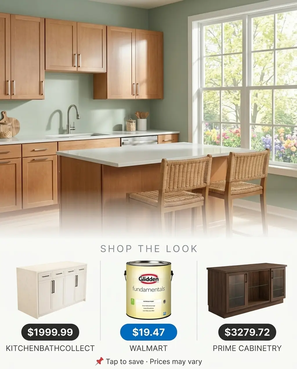 Earth Tone Kitchen with Green Walls and White Island — Shop the Look