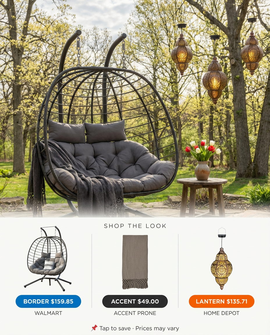 Boho Chic Patio with Hanging Egg Chairs and Macrame Accents