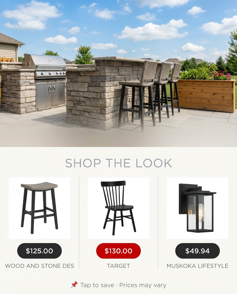 Outdoor Kitchen Nook with Built-in Grill and Bar Seating