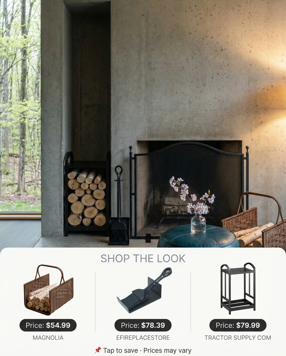 Inside View of a Modern Fireplace with Integrated Wood Storage — Shop the Look