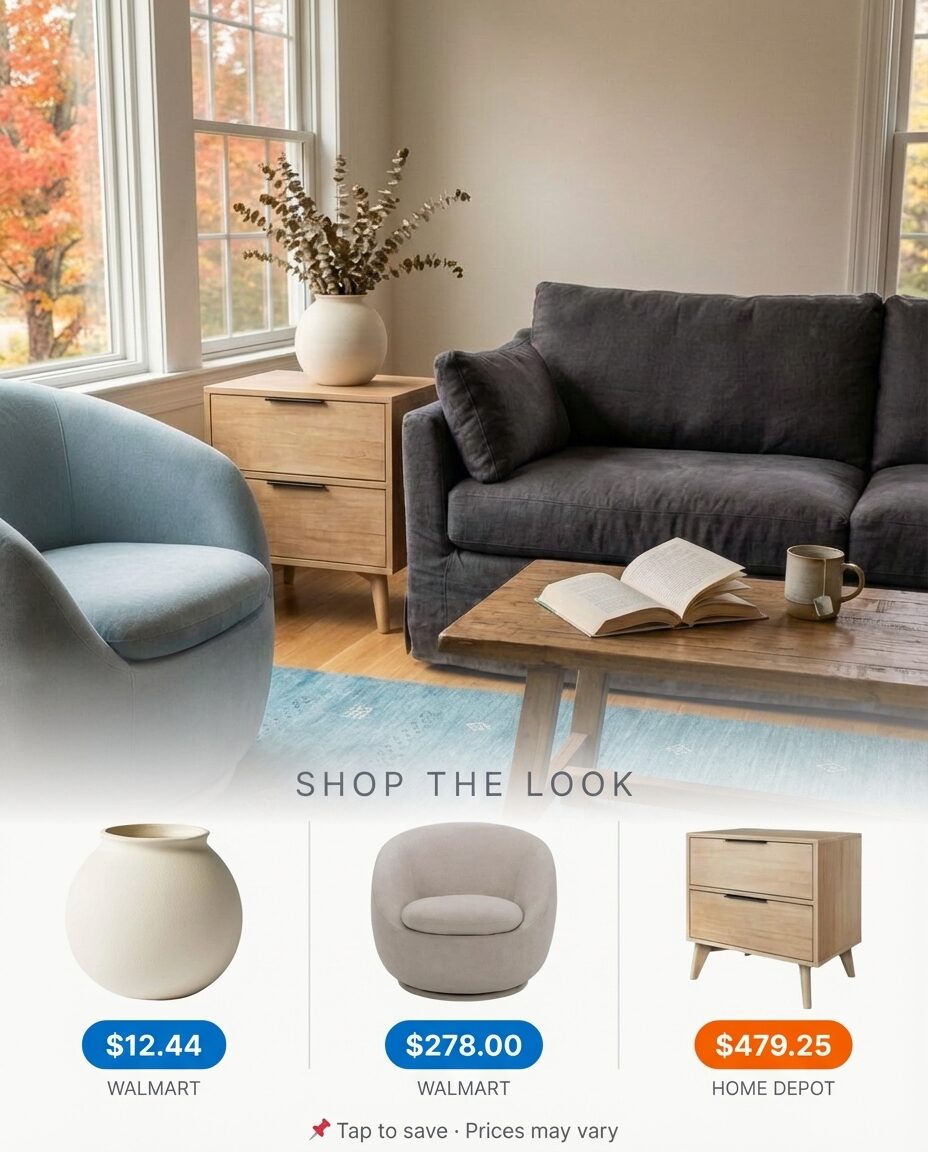 Neutral and Blue Living Room with Organic Textures — Shop the Look