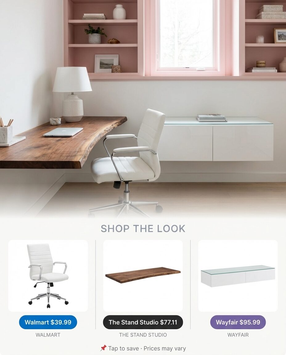 Cheap & Chic Basement Home Office Nook with DIY Shelving — Shop the Look