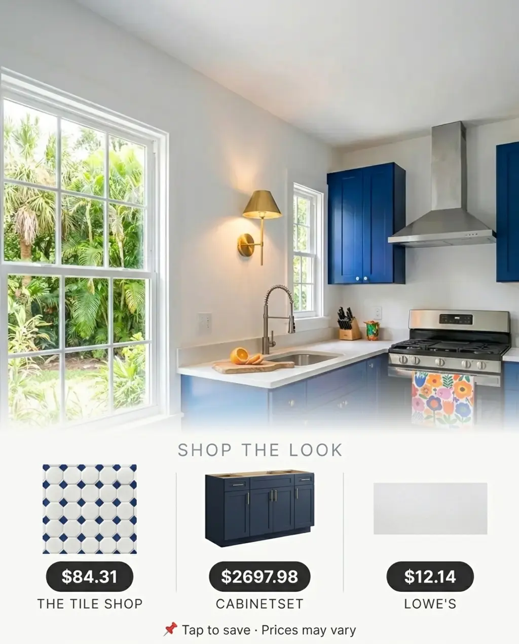 Vibrant Blue Kitchen Cabinets with White Walls — Shop the Look