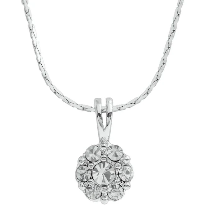 18K White Gold Electroplated Flower Pendant with Austrian Crystals