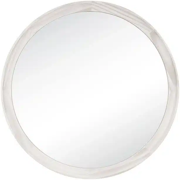 26-inch Round Distressed Wood Mirror, White, 26X26