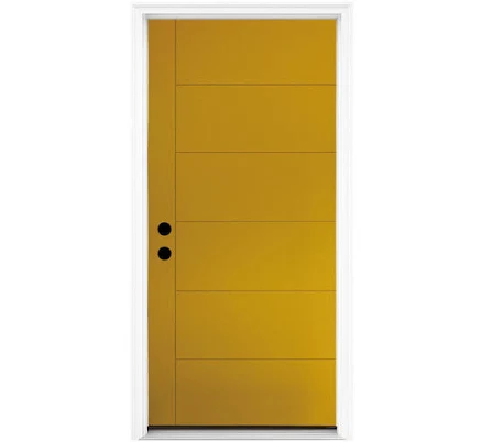 36 in. x 80 in. Right-Hand Flush Yellow Finish Fiberglass Front Door with Thresh