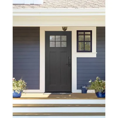 36x80 Craftsman 6 Lite SDL Mahogany Fiberglass Front Door Knockety Color: Softne