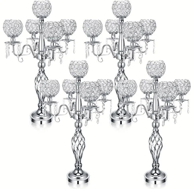 4 Pcs 5 Arm Crystal Candelabra Centerpieces Candle Holder