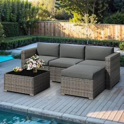 5-Piece Modular Outdoor Sectional Sofa with Cushions and Coffee Table