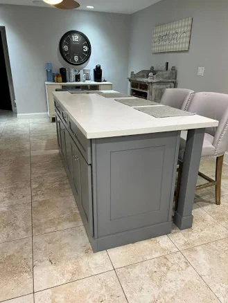 6ft Custom Kitchen Island - Pure White Quartz Top, Trash Try & Roll-Out I Fully 