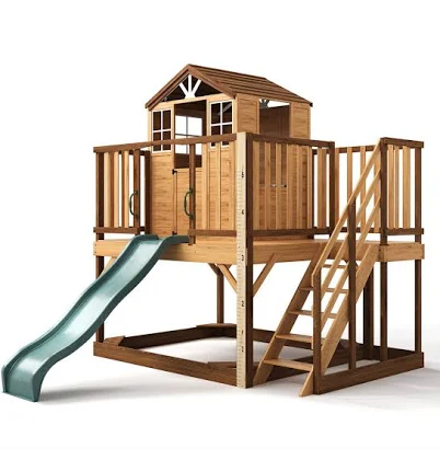 7-In-1 Outdoor Playhouse With Slide & Sandbox For Kids Green4ever