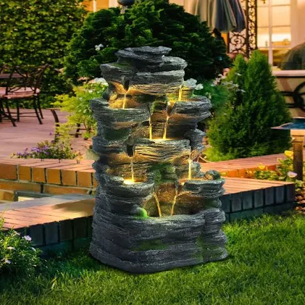 7 Tiers Cascading Rock Outdoor Water Fountain