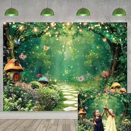 7x5ft Enchanted Forest Backdrop Spring Forest Background Mushroom Butterfly Flow