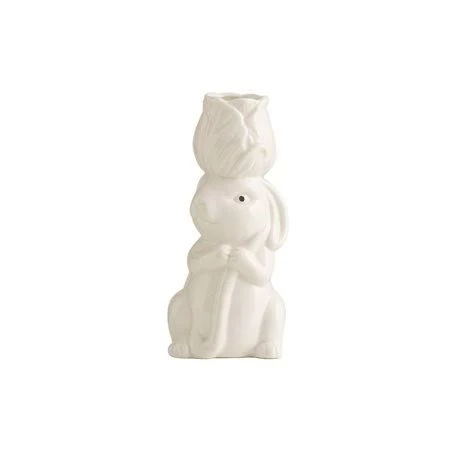 8 inch White Ceramic Bunny Head Vase with Flower Opening